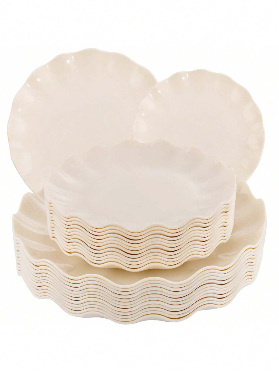 24 platos de plástico beige reutilizables e irrompibles, aptos para lavavajillas, perfectos para fiestas, cumpleaños y picnics. Sin BPA (12 personas).