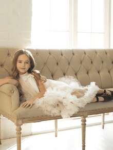 白色蝴蝶结毕业礼服，优雅公主薄纱尾礼服，适合年轻女孩生日派对、婚礼、庆典活动、圣餐礼服