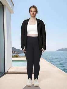 Áo khoác dài tay đơn giản, thường ngày, chống nắng dành cho nữ cỡ lớn năm 2025, màu đen, thích hợp cho mùa xuân. - màu đen - Xem 4