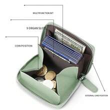 Vintage Genuine Leather Wallet Fashion Casual Solid Color Credit Card Storage Bag & Organizer Women's Simple Versatile Clutch Bag & Coin Purse For Women Wallet Mini Wallet Purse Wallet Coin Wallet - Green - View 4