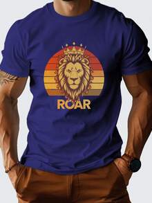 Lion Fire Roar Labeled Casual Short-Sleeved T-Shirt