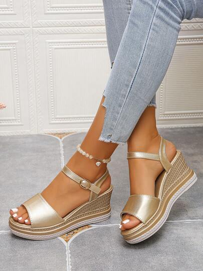 Women's Summer New Classic Platform Thick Bottom Sandals, Bohemian Style White Criss-Cross Backstrap Wedge Sandals, Fashion Elevated Round Toe Holiday Style