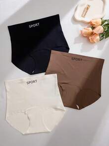 Paquete de 3 bragas con forma moldeadora, cintura alta, transpirables y con estampado de letras para mujer - Multicolor - Ver 8