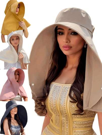 1Pc Ladies Navy Blue Oversized Sun Hat Breathable And Light Wide Edge Face Neck And Ear Protection Waterproof Perfect For Hiking Travel Beach And City Walks Outdoor Sun Protection Oversized Edge Hat Stylish Lightweight Hat Gift For Girlfriend