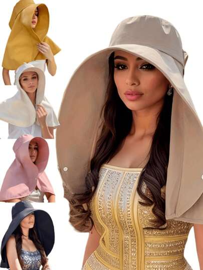 1Pc Ladies Navy Blue Oversized Sun Hat Breathable And Light Wide Edge Face Neck And Ear Protection Waterproof Perfect For Hiking Travel Beach And City Walks Outdoor Sun Protection Oversized Edge Hat Stylish Lightweight Hat Gift For Girlfriend