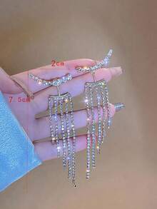1 Pair Women's Elegant Versatile Wedding Long Tassel Fully Rhinestone Earrings