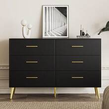Modern 6-Deep Drawer Dresser For Bedroom, Wide Chest Of Drawers With Gold Handles - Ideal For Master & Guest Bedrooms, Offering Ample Storage Space