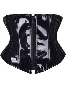 1 件女士性感短款仿皮胸围束身衣，束腰束身衣女士连衣裙束身衣腰带，腰部训练器，束腰收腹万圣节服装 - 黑色 - 查看 1