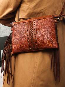 新款时尚春夏斜挎包波西米亚复古印花单肩包小众日常休闲旅行通勤出差街头度假棕色 - 棕色 - 查看 2