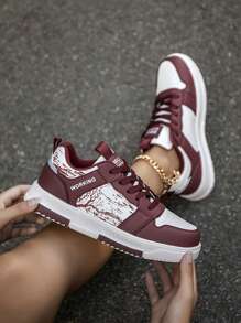 Women's Fashion Contrast Color Splicing Lace Up Casual Low-Top Sneakers, Comfy Versatile Casual Shoes For Daily, Campus, Running