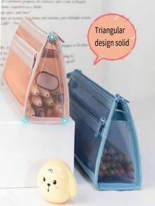 1 Pc Ins Style Simple Transparent Net Double-Layer Large Capacity Zipper Pencil Case, Student Exam Stationery Organizer - Multicolor - View 8