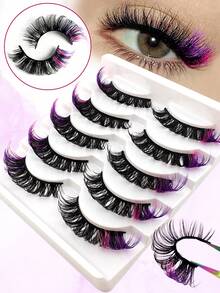 5 Pairs Red Colored Lashes Fluffy Faux Mink Lashes Lashes With Color On End Eyelashes, 20mm Dramatic Long Thick Cat Fox Eye Lashes Volume Full Curly False Eyelash Colorful Faux Mink Fluffy Long False Eyelashes Russian Strip D Curl Lash For Christmas - Cat Eye Lashes - View 1