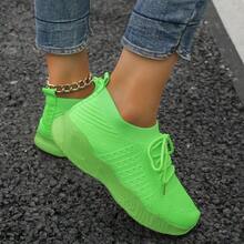 Women's Plain Round Toe Criss-Cross Strap Casual Sports Sneakers - Light Green - View 7