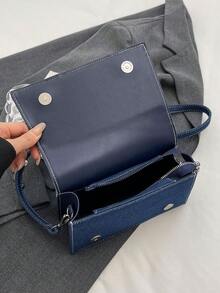 时尚流行的复古风格撞色手提包，撞色，多功能翻盖，轻便可调节肩带斜挎包，休闲简约的单肩包适合上下班、日常旅行、购物和约会。 - 藍色 - 查看 7