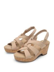 Women's Wedge Sandals Comfortable Open Toe Platform Casual Dressy Cork Summer Dress Shoes - Apricot - View 6