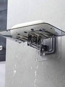 1 件装透明粘性壁挂式肥皂盒无需钻孔塑料肥皂架适用于浴室