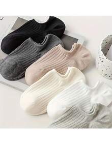 6/12 Pairs Women Invisible Socks, Solid Color, Knitted Fabric, 95% Polyester And 5% Spandex, Comfortable Multi-Purpose, Hand Wash, 200g/Sqm, Unisex - Multicolor - View 6