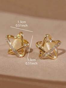 1 对优雅魅力小巧星形镶嵌猫眼石设计耳环，别致的日常佩戴，特殊场合的礼物 - 金黃色 - 查看 5