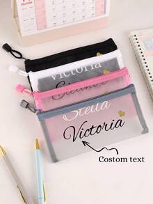 1 pieza Estuche de lápices de malla personalizado con transferencia térmica, estuche de almacenamiento de papelería con cremallera, accesorios de escritorio para oficina y aula, bolsa de almacenamiento de artículos escolares, artículos esenciales de vuelta a la escuela, suministros navideños