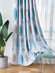 Leaf Print Single Panel Blackout Curtain, Nordic Style Polyester Curtain For Living Room, Bedroom - Multicolor - View 14