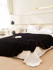 黑色舒适仿毛皮毯，柔软保暖，奢华风格，适用于客厅、卧室、沙发等场所。提供大号、单人、特大号尺寸。奢华蓬松长绒毛毯，柔软舒适，适合居家、宿舍、返校等多种场合。 - 黑色 - 查看 2