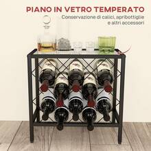 HOMCOM Portabottiglie Vino per 10 Bottiglie Totali con Piano d'Appoggio in Vetro Temperato, Cantinetta Portabottiglie in Acciaio, per Cucina, Dispensa, Cantina e Bar, 41x22x41 cm, Nero - Schwarz - Übersicht 5