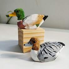 手工制作的木制绿头鸭雕像 - 男性和女性，彩绘动物雕塑，家居装饰，艺术收藏，完美的情人节或周年纪念礼物 - 彩色 - 查看 7