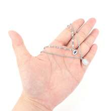 2件套新款立方氧化锆眼睛字母吊坠项链套装，银色不锈钢多层项链，女士款 - 銀色 - 查看 3