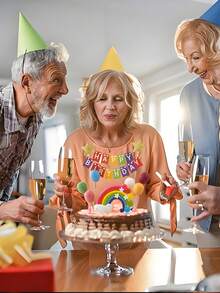 1/8 件生日快乐蛋糕装饰，纸质生日快乐字彩虹旗蛋糕装饰，软陶瓷彩虹云和星星图案蛋糕插件，非常适合生日派对庆祝蛋糕装饰饰品，节日派对用品