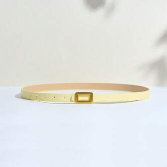 Lyxigt mode exklusivt guldfärgat zinklegeringsspänne med enfärgat PU-läder litet bälte, avslappnad söt elegant sexig affärsfest mångsidig dekoration för året runt-outfit sommar, skola höst, höst, halloween
