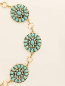 Vintage Waist Chain, Turquoise Inlaid Metal Alloy Chain, High-End Luxury Chinese Retro Style Dress Waist Chain - Gold - View 2