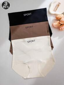 Paquete de 3 bragas con forma moldeadora, cintura alta, transpirables y con estampado de letras para mujer - Multicolor - Ver 6