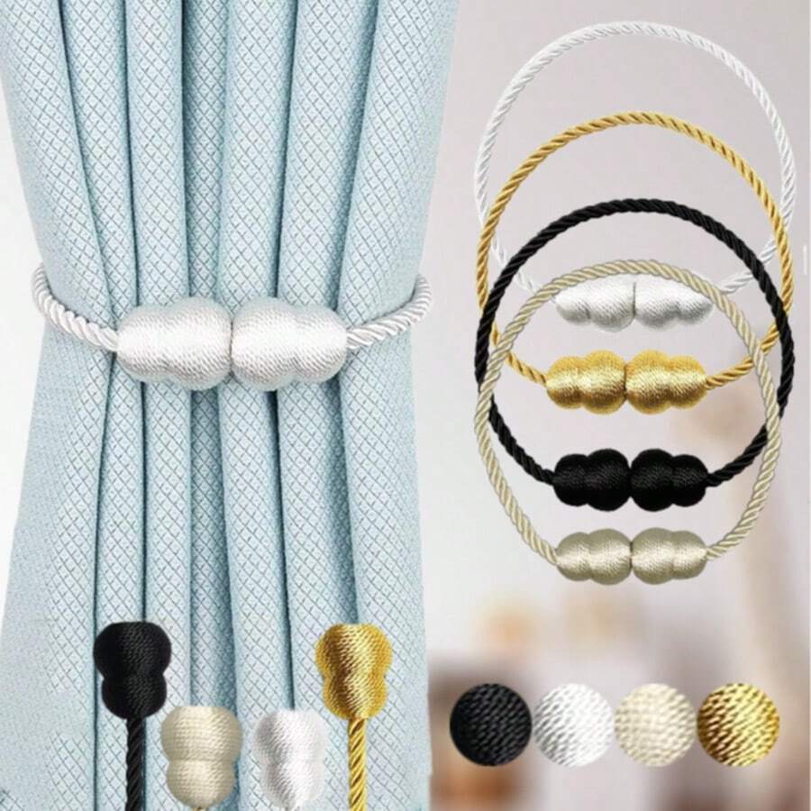 2 件强力磁性窗帘绑带，手工编织侧绳窗帘绑带，独特优雅的装饰窗帘架，适用于家庭、办公室和户外窗户