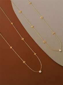 TONSI 1 buc colier minimalist elegant din oțel inoxidabil cu trifoi cu patru foi și floare de prun, ambalat în cutie cadou, potrivit pentru purtarea zilnică a femeilor, ideal pentru Ziua Mamei, soție, mamă, cadou de ziua de naștere