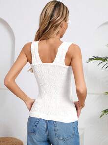 Women European&American Style Seamless High Elastic Jacquard Casual Sports Vest, Crew Neck, Sleeveless, Yoga Top - White - View 2