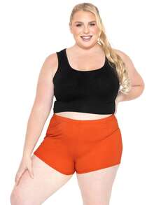 STRETCH IS COMFORT Women's And Plus Size Nylon Booty Shorts | Small - 3X - Neon Orange - View 3