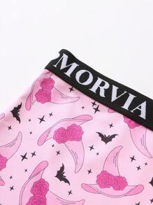 Dircho 5 件女式哥特式万圣节粉色卡顿哥特式字母和蜘蛛网全身印花撞色绑带平角裤，舒适柔软弹力腰部贴身内裤，女士内衣 - 彩色 - 查看 5