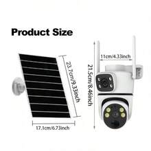 Cámara de seguridad inalámbrica de alta definición 1080P, para exteriores PTZ con audio bidireccional, detección de movimiento, giro-inclinación de 360°, visión nocturna a color, lente gran angular, PIR, montaje en pared, alimentada por energía solar con batería de litio, control remoto, sistema de monitoreo doméstico inteligente con control de aplicación, WiFi de 2.4G/5G, LED para monitoreo de bebés y mascotas - Blanco - Ver 4