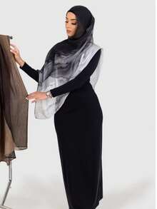 1件长款印花披肩式头巾，高级渐变大理石水印优雅女士头巾围巾，适合搭配连衣裙 - 彩色 - 查看 10