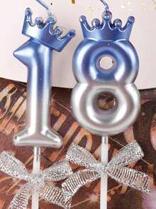 3D Crown Bow 0-9 Digital Candles Birthday Cake Candles Birthday Party Plugin Dress Up Candles - Gradient - View 2