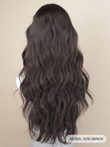 24 英寸长波浪 13x4 蕾丝前假发，黑棕色合成蕾丝前假发，耐热纤维头发顺滑直发假发，适合女性角色扮演、派对、自然日常发型