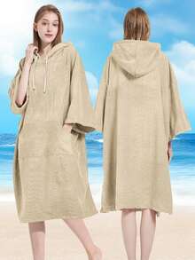 1 Piece Surf Poncho Changing Robe With Hood,Wearable Beach Towel, Quick Dry Microfiber Wetsuit Changing Towel With Pocket For Surfing Men Women