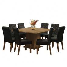 Juego De Comedor Con Mesa Y 8 Sillas Madesa Oxford Color Marron/oxford Diseño De La Tela De Las Sillas Rayado - Marrón y negro - Ver 3