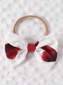 Baby Girls' Fashionable Minimalist Cute Square Neck Bowknot Bodysuit With Heart Shaped Print, Ruffled Edges, Headband, Spring/Summer - Red - View 6