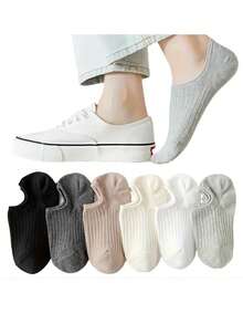 6/12 Pairs Women Invisible Socks, Solid Color, Knitted Fabric, 95% Polyester And 5% Spandex, Comfortable Multi-Purpose, Hand Wash, 200g/Sqm, Unisex - Multicolor - View 8