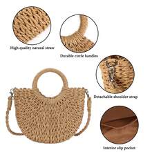 Oaoleer 1PC Straw Clutch Purses For Women Woven Straw Beach Sea Handbag Tote Bags For Summer - màu nâu - Xem 7