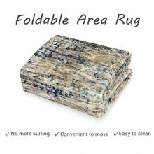 Modern Stain Resistant Abstract Art Rug In Blue-Camel - Machine Washable Non-Slip Carpet, Neutral Indoor Floor Rug For Living Room Bedroom - Blue Camel - View 9