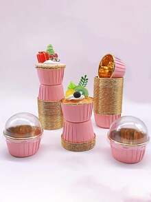 50 件/套一次性 PET 涂层蛋糕和甜点杯，（可选盖子），耐热光面纸杯蛋糕衬垫，松饼模具，烘焙工具，带边纸杯蛋糕杯，蛋糕托盘，适用于婚礼、复活节、母亲节、毕业典礼、生日派对