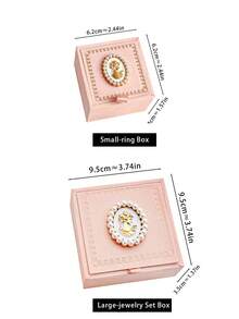1pc Vintage French Style Minimalist Pink Retro Pearl Woman Head Design Earring & Ring Box, Delicate Foil Floral Edge Jewelry Box, Ring Storage Case