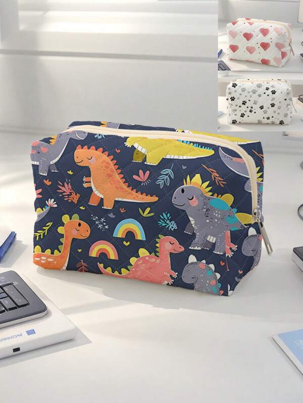 1pc Rainbow Dinosaur Pattern Printed Portable Toiletry Bag, Cosmetic Organizer Bag, Multi-Purpose Storage Pouch, Travel Wash Bag, For Small Items, Travel Storage Bag, Suitable For Home, Gift, Vacation And Holidays, Cosmetic Bag For Teenagers, School Supplies, Cosmetic And Toiletry Storage, School Items, Organizer Bag, Home Essentials